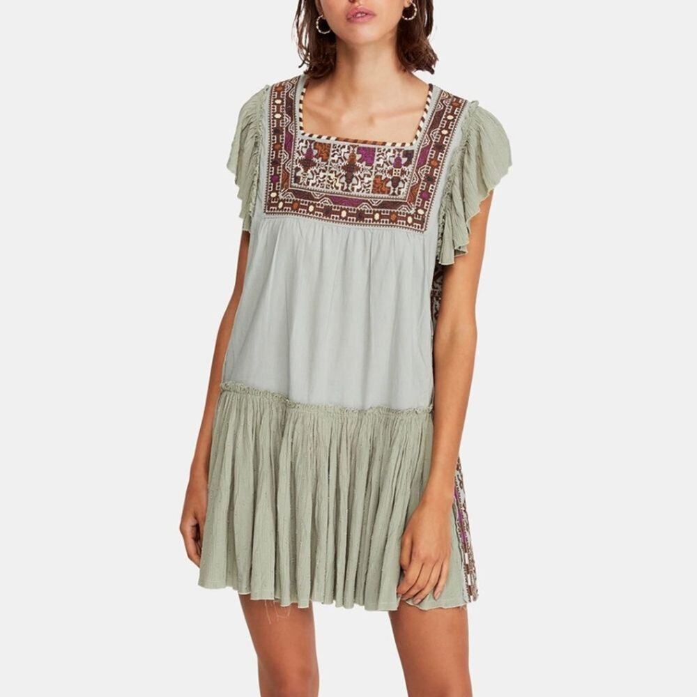 Free People Day Glow Embroidered Mini Dress